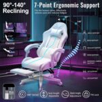 White Gaming Chair,Ergonomic Massage Computer Office Desk Chair with Footrest,Pocket Spring Cushion,Reclining Leather Adjustable Gamer Chair with Headrest and Lumbar Support,White - Image 7