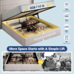 Allewie Queen Size Lift Up Storage Bed, Modern Wingback Headboard, Hydraulic Support, No Box Spring Needed, Light Beige - Image 4