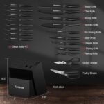 Knife Set, Astercook 21 Pieces Knife Sets for Kitchen with Block, Dishwasher Safe Kitchen Knife Set with Built-in Sharpener, German Stainless Steel Black Knife Block Set - Image 3
