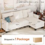 YESHOMY Convertible Sectional Couch, Couches with Mobile Ottoman, Small Sofa L-Shaped 3 Seater with Corduroy Fabric for Living Room, Apartment and Office, 70",Cream - Image 3