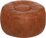 Thgonwid Unstuffed Moroccan Storage Pouf Foot Stool Ottoman Seat Handmade Faux Leather Bean Bag Floor Chair Foot Rest for Living Room, Bedroom or Balcony (Light Brown) - Image 2
