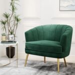 Andeworld Velvet Accent Chair, Upholstered Modern Single Sofa Side Chair,Comfy Barrel Club Living Room Armchair with Golden Metal Legs for Bedroom Living Reading Room Office, Green - Image 2