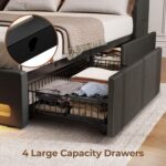 Rolanstar Twin Bed Frame with LED Lights and Charging Station, Upholstered Bed with Drawers, Wooden Slats, Noise Free, Easy Assembly, Dark Gray - Image 6