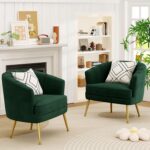 Andeworld Velvet Accent Chair, Upholstered Modern Single Sofa Side Chair,Comfy Barrel Club Living Room Armchair with Golden Metal Legs for Bedroom Living Reading Room Office, Green - Image 6