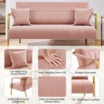 Yaheetech 56.5" W Modern Sofa Small Sofa Luxurious Velvet Fabric Couch with Gold-Tone Metal Arms and Legs for Living Room, Home Office, Studio Pink - Image 6