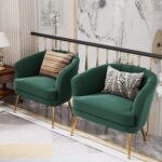 Andeworld Velvet Accent Chair, Upholstered Modern Single Sofa Side Chair,Comfy Barrel Club Living Room Armchair with Golden Metal Legs for Bedroom Living Reading Room Office, Green - Image 7