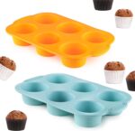 2PCS Silicone Muffin Cupcake Pan Molds, Ohola 6-Cavity Nonstick Silicone Muffin Pans for baking, Perfect for Cupcakes, Muffin, Brownies and More, BPA Free, 2 Pack (Orange and Peacock Blue) - Image 2