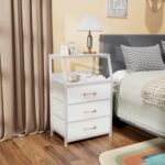 Furnulem White Nightstand with 3 Drawers and 2-Tier Shelf, Small Night Stand End Table Side Furniture, Fabric Storage Organizer for Bedroom, Closet, Hallway, Nursery, Sturdy Steel Frame, Wood Top - Image 9