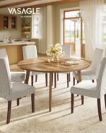 VASAGLE MAEZO Collection - Round Dining Table for 4-6 People, 47.2 Inches Circle Kitchen Table with Tapered Legs, Curved Transitions, for Dining Room, Kitchen, Honey Brown UKDT091KB02S - Image 4