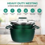 Granitestone Green Pots and Pans Set Nonstick, 6 Stackable Piece Cooking Pots Set, Kitchen Pots, Non Stick Coating, 5qt 3qt & 1.5qt Pots with Lids, Stay Cool Handles Dishwasher Safe 100% Toxin Free - Image 3