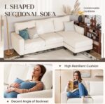 YESHOMY Convertible Sectional Couch, Couches with Mobile Ottoman, Small Sofa L-Shaped 3 Seater with Corduroy Fabric for Living Room, Apartment and Office, 70",Cream - Image 10