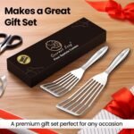 Stainless Steel Fish Spatula Set – 1 Large Fish Turner + 1 Small Metal Spatula, Ultra Thin Edge for Easy Turning & Flipping, Metal Kitchen Untensils with Ergonomic Non-Slip Handle, Dishwasher Safe - Image 8