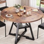 Round Dining Table for 4,Kitchen Dining Room Circle Dinner Pedestal Table,Space Saving Wood Kitchen & Dining Room Furniture (Vintage, 42In) - Image 2