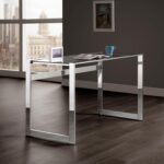 Coaster Home Furnishings – Hartford – Metal & Glass – 47-Inch Rectangular Glass Top Writing Desk with Contemporary Style and Plastic Glides – Home Office & Living Room – Chrome - 800746 - Image 3