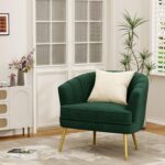 Andeworld Velvet Accent Chair, Upholstered Modern Single Sofa Side Chair,Comfy Barrel Club Living Room Armchair with Golden Metal Legs for Bedroom Living Reading Room Office, Green - Image 11