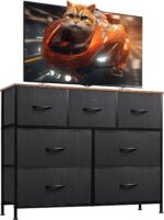 WLIVE 7 Drawer Dresser TV Stand, Entertainment Center, Media Console Table with Metal Frame and Wood Top for TV up to 45 inch, Chest of Drawers for Bedroom, Living Room, Black and Rustic Brown - Image 2