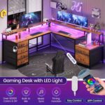 SEDETA L Shaped Desk with 6 Drawer, 108" Home Office Desk with File Drawer & Power Outlet, Corner Computer Desk with Monitor Shelf, Two Person Desk, Gaming Desk with Led Lights, Rustic Brown - Image 10