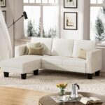 YESHOMY Convertible Sectional Couch, Couches with Mobile Ottoman, Small Sofa L-Shaped 3 Seater with Corduroy Fabric for Living Room, Apartment and Office, 70",Cream - Image 4