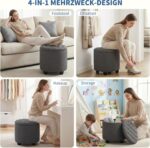 Furniliving 18.7inch Storage Round Ottoman, Footstools with Hidden Storage with Removable Lid, Stylish Button Tufted Design Ottoman Foot Stools for Living Room, Bedroom，Darkgrey - Image 6