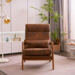 Karl home Accent Chair Mid-Century Modern Chair with Pillow High Back Bronzing Cloth Upholstered Lounge Arm Chair with Solid Wood Frame & Soft Cushion for Living Room, Bedroom, Balcony, Brown - Image 4