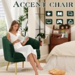 Andeworld Velvet Accent Chair, Upholstered Modern Single Sofa Side Chair,Comfy Barrel Club Living Room Armchair with Golden Metal Legs for Bedroom Living Reading Room Office, Green - Image 4