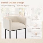 LUE BONA 27" H Counter Height Bar Stools Set of 4, Modern Barrel Counter Stools with Backrest and Arms, Black Metal Frames, Linen Fabric Upholstered Accent Barstools for Kitchen Island, Linen Color - Image 6