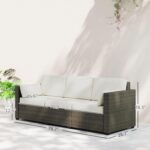 Outsunny Patio Couch PE Wicker Deep Seating Outdoor Sofa with Removable Cushions, 3 Seater Rattan Sofa, Outdoor Furniture for Balcony, Deck, Garden and Poolside, Cream White - Image 4