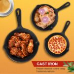 Pre-Seasoned Cast Iron Skillet Set - 3 Piece Frying Pan With Heat-Resistant Handles (6, 8, 10 Inch) for Frying, Saute, Pizza, Oven Safe (Black) - Image 6