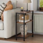 3-Tier Side Table, Small End Table, Sofa Side Table for Narrow Spaces, Slim End Table, Nightstand Table, for Living Room Bedroom Office, Rustic Brown - Image 3