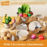 Mixing Bowls with Lids Set, 6 Piece Stainless Steel Nesting Storage Bowls for Kitchen, with 3 Grater Attachments & Non-Slip Bottoms, Size 5.5,3.5,2.5,2.1,1.5,1.1 QT - Image 4