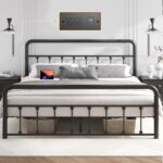 Fluest 14 Inch Queen Bed Frame Classic Metal Platform Bed Frame with Charging Station & LED, Victorian Style Iron-Art Headboard/Footboard, Under Bed Storage, No Box Spring Needed, Noise Free - Image 4