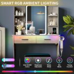 Vanity Desk with LED Lights Mirror & Power Outlet, Small Makeup Vanity Table Set with Storage Drawers & Chair, 3 Lighting Modes & Adjustable Brightness, Dressing Table for Women Girls Bedroom, Grey - Image 4