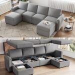 LINSY HOME Modular Sectional Sofa, 114" U Shaped Couch with Storage Seats, Oversized Couches with 2 Movable Ottomans for Living Room, Grey - Image 2