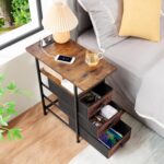 AMHANCIBLE End Tables Living Room with Charging Station, Narrow Side Table with USB Ports and Outlets, Slim Nightstand with 3 Fabric Drawers for Bedroom, Small Space, Rustic Brown, HETN013BR-1 - Image 6