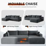 108" Cloud Couch Modular Sectional Sofa for Living Room,L-Shaped Boneless Couch with Deep Seat Chaise,No Assembly Required Foam Sleeper Sofa for Apartments,Plush Corduroy Fabric, Dark Gray - Image 3