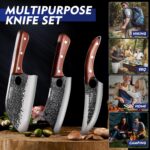 Topfeel 3PCS Butcher Knife Set, Hand Forged Serbian Chef Knives & Meat Cleaver & Viking Knives, Meat Cutting Kitchen Knife Set for Home, Outdoor Cooking, Camping BBQ Gift Idea Men - Image 4