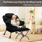 Youtanic Lazy Chair with Folding Ottoman, Accent Chair Velvet Upholstered with Metal Structure and Non-Slip Pads, Sofa Armchair with Footrest and Side Storage Bag for Dorm, Room, Office, Black - Image 5