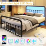Fluest 14 Inch Queen Bed Frame Classic Metal Platform Bed Frame with Charging Station & LED, Victorian Style Iron-Art Headboard/Footboard, Under Bed Storage, No Box Spring Needed, Noise Free - Image 5