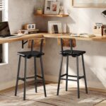 HOOBRO Black Bar Stools, Set of 2 PU Upholstered Tall Bar Stools, Kitchen Breakfast Stools with Footrests, Bar Chairs, for Kitchen, Dining Room, Bar, Cafe, Rustic Brown and Black BF84BY01G2 - Image 5