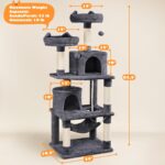 Yaheetech 62.5inches Cat Tree Cat Tower Cat Condo with Platform & Hammock, Scratching Posts for Kittens Pet Play House with Plush Perch for Indoor Activity Relaxing, Dark Gray - Image 8