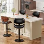 Bar Stools Set of 3, Bentwood Adjustable Height Swivel Bar Stools, PU Leather Upholstered Bar Chair with Back and Footrest for Bar, Kitchen, Dining Room, Black - Image 8