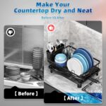 Dish Drying Rack, Stainless Steel Space-Saving Dish Rack, Dish Racks for Kitchen Counter, Kitchen Dish Drainers with Removable Utensil Holder,New Drain Outlet,Plate Rack and Drainboard, Black - Image 6