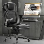 Executive Office Chair-Ergonomic Computer Desk Chair, High Back Leather Chair with Padded Flip-up Arms, Swivel Home Office Chair Upgraded Caster-Black - Image 3