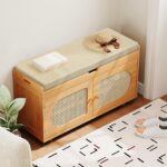 Rattan Shoe Storage Bench, 35.4" Bamboo Entryway Bench, 2-Tier Shoe Rack with 2 Doors & Padded Seat Cushion for Entryway, Living Room, Bedroom - Image 8