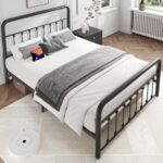Fluest 14 Inch Queen Bed Frame Classic Metal Platform Bed Frame with Charging Station & LED, Victorian Style Iron-Art Headboard/Footboard, Under Bed Storage, No Box Spring Needed, Noise Free - Image 10