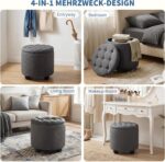 Furniliving 18.7inch Storage Round Ottoman, Footstools with Hidden Storage with Removable Lid, Stylish Button Tufted Design Ottoman Foot Stools for Living Room, Bedroom，Darkgrey - Image 5
