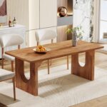 Tribesigns Modern Dining Table for 6 to 8 People, 71" Large Kitchen Dining Table with Wood Pedestal Base, Rectangular Long Dinner Table for Kitchen, Dining Room, Living Room, Rustic Brown - Image 2