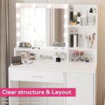 Vanity Desk with Mirror and Light, Large Drawer and Three Level Storage Dresser, 3 Lighting Modes Adjustable Brightness, Bedroom Dressing Table (White) - Image 6