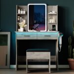 Vanity Desk with LED Lights Mirror & Power Outlet, Small Makeup Vanity Table Set with Storage Drawers & Chair, 3 Lighting Modes & Adjustable Brightness, Dressing Table for Women Girls Bedroom, Grey - Image 10