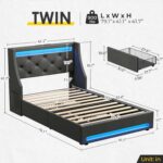 Rolanstar Twin Bed Frame with LED Lights and Charging Station, Upholstered Bed with Drawers, Wooden Slats, Noise Free, Easy Assembly, Dark Gray - Image 3